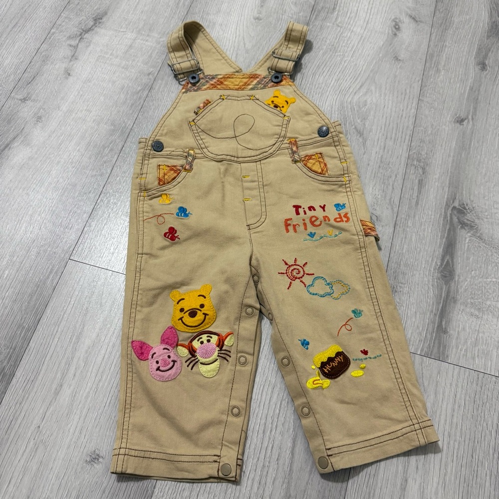 Disney Kids Overalls - Tan with Colorful Embroidery